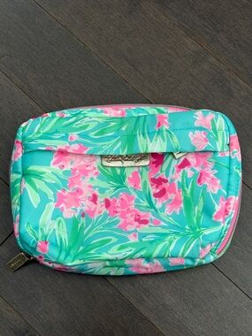 LILLY PULITZER Cosmetic Pouch, Floral Pink & Green Print, Makeup Bag Travel